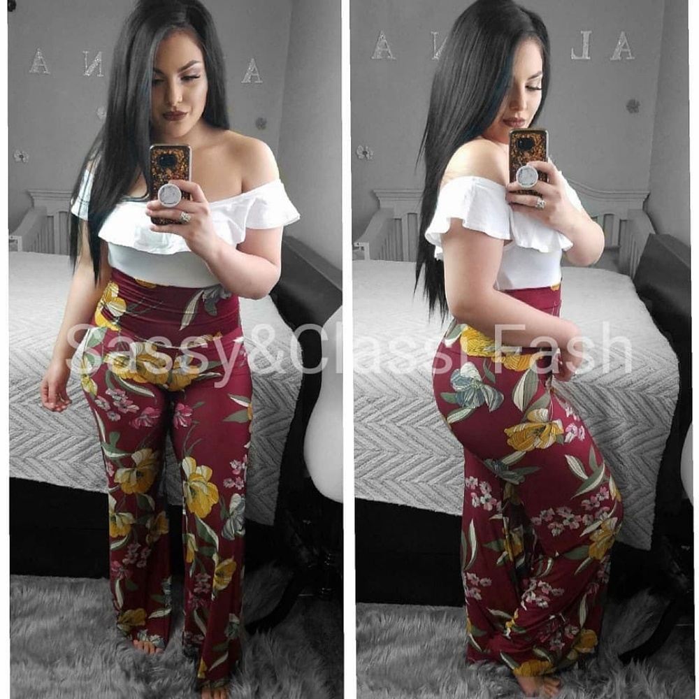 Floral Palazzo pants, bell bottoms, high rise